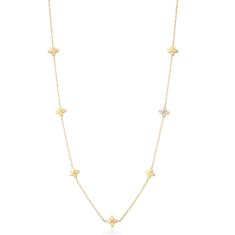 Roberto Coin Love in Verona 1/5ctw Diamond Flower Station 18k Yellow Gold Necklace
