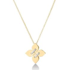 Roberto Coin Love in Verona 1/14ctw Diamond 18k Yellow Gold Medium Flower Pendant Necklace 1