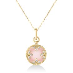 Roberto Coin Venetian Medallion Pink Opal and Diamond Medium 18k Yellow Gold Pendant Necklace 1