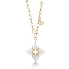 Roberto Coin Venetian Princess Mother-of-Pearl and Diamond Cabochon Large Flower Necklace