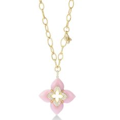 Roberto Coin Venetian Princess Pink Opal Cabochon and Diamond 18k Yellow Gold Necklace 1