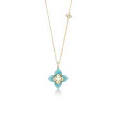 Roberto Coin Venetian Princess Amazonite and Diamond Cabochon Flower Necklace