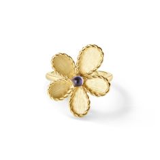 Roberto Coin Jasmine Blue Tanzanite 18k Yellow Gold Flower Ring - Size 6.5 1