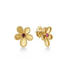 Roberto Coin Jasmine Rubellite 18k Yellow Gold Flower Stud Earrings 1