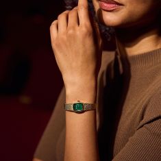 Bulova Goddess of Time Green Malachite Gold-Tone Mesh Bracelet Watch 17mm - 97L184