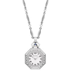 Bulova Art Deco Rubaiyat Stainless Steel 150th Anniversary Limited Edition Watch Pendant Necklace