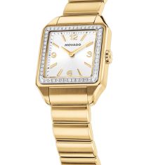 Movado Heritage 1917 White Sunburst Dial Lab Grown Diamond Bezel Gold Ionic-Plated Stainless Steel Watch 34mm - 3650250