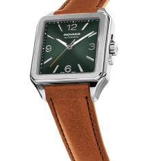 Movado Heritage 1917 Automatic Green Dial Brown Leather Strap Watch 35x45.2mm - 3650253