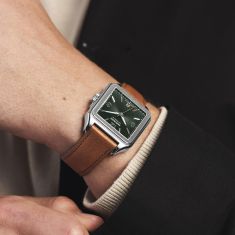 Movado Heritage 1917 Automatic Green Dial Brown Leather Strap Watch 35x45.2mm - 3650253