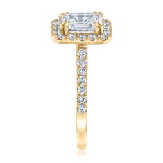 1 3/4ctw Emerald-Cut Lab Grown Diamond Halo 14k Yellow Gold Engagement Ring