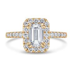 1 3/4ctw Emerald-Cut Lab Grown Diamond Halo 14k Yellow Gold Engagement Ring