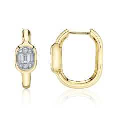 Shy Creation 1/5ctw Baguette Diamond 14k Yellow Gold Oval Hoop Earrings