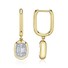 Shy Creation 1/5ctw Baguette Diamond 14k Yellow Gold Hoop Drop Earrings