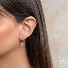 Shy Creation 1/5ctw Baguette Diamond 14k Yellow Gold Hoop Drop Earrings