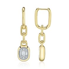 Shy Creation 3/8ctw Baguette Diamond 14k Yellow Gold Drop Earrings