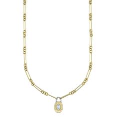 Shy Creation 1/4ctw Baguette Diamond 14k Two-Tone Gold Matte Lock Necklace 1