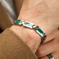 INOX Malachite Inlay Stainless Steel Link Bracelet