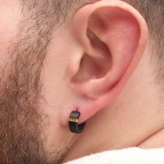 INOX Black Sapphire Black Ion-Plated Stainless Steel Huggie Hoop Earrings, 13mm