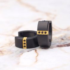 INOX Black Sapphire Black Ion-Plated Stainless Steel Huggie Hoop Earrings, 13mm