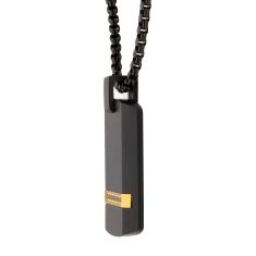 INOX Black Sapphire Black Ion-Plated Stainless Steel Dog Tag Pendant Necklace