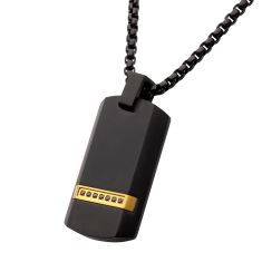 INOX Black Sapphire Black Ion-Plated Stainless Steel Dog Tag Pendant Necklace