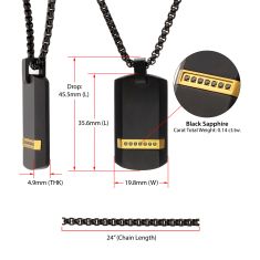 INOX Black Sapphire Black Ion-Plated Stainless Steel Dog Tag Pendant Necklace