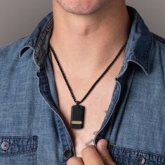 INOX Black Sapphire Black Ion-Plated Stainless Steel Dog Tag Pendant Necklace