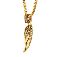 INOX Black Sapphire Gold Ion-Plated Stainless Steel Phoenix Wing Pendant Necklace