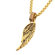 INOX Black Sapphire Gold Ion-Plated Stainless Steel Phoenix Wing Pendant Necklace