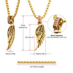 INOX Black Sapphire Gold Ion-Plated Stainless Steel Phoenix Wing Pendant Necklace
