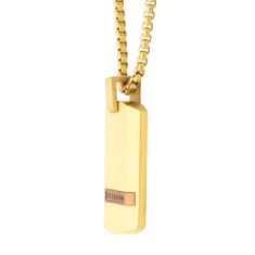 INOX Black Sapphire Gold Ion-Plated Stainless Steel Dog Tag Pendant Necklace