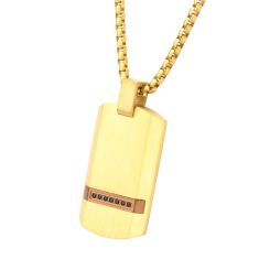 INOX Black Sapphire Gold Ion-Plated Stainless Steel Dog Tag Pendant Necklace