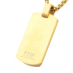 INOX Black Sapphire Gold Ion-Plated Stainless Steel Dog Tag Pendant Necklace