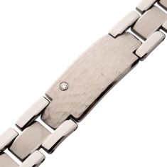 INOX Created White Sapphire Tungsten Carbide Hammered ID Link Bracelet