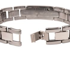 INOX Created White Sapphire Tungsten Carbide Hammered ID Link Bracelet