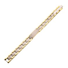 INOX Created White Sapphire Tungsten Carbide and Gold Ion-Plated Hammered ID Link Bracelet