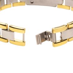 INOX Created White Sapphire Tungsten Carbide and Gold Ion-Plated Hammered ID Link Bracelet