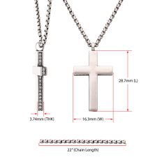 INOX Sterling Silver Cubic Zirconia Side Cross Pendant Necklace