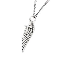 INOX Oxidized Sterling Silver Wing and Cross Duo Pendant Necklace