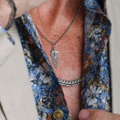 INOX Oxidized Sterling Silver Wing and Cross Duo Pendant Necklace