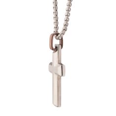 INOX Stainless Steel Beveled Cross Pendant Necklace