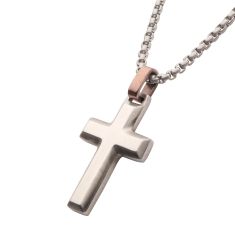 INOX Stainless Steel Beveled Cross Pendant Necklace