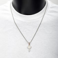 INOX Stainless Steel Beveled Cross Pendant Necklace