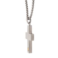 INOX Created White Sapphire Stainless Steel Cross Pendant Necklace
