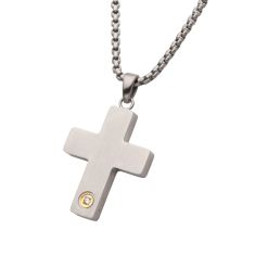INOX Created White Sapphire Stainless Steel Cross Pendant Necklace