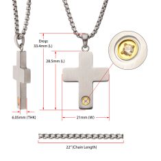INOX Created White Sapphire Stainless Steel Cross Pendant Necklace