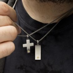 INOX Created White Sapphire Stainless Steel Cross Pendant Necklace