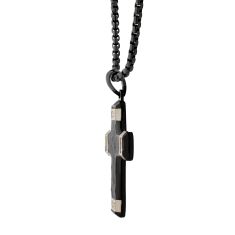 INOX Created White Sapphire Black Ion-Plated Stainless Steel Small Cross Pendant Necklace