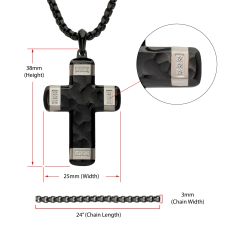 INOX Created White Sapphire Black Ion-Plated Stainless Steel Small Cross Pendant Necklace