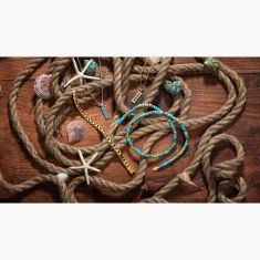 Bulova Marine Star Turquoise and Pyrite Bead Necklace